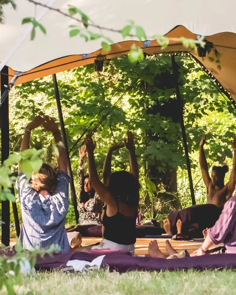 Morning yoga by the riverside